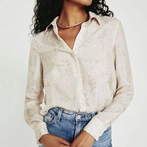 NEW AG Adriano Goldschmied Shiela Beige Floral Classic Button Up Shirt Size XS